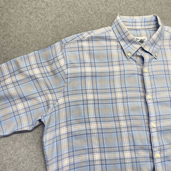 Peter Millar Button-Down Shirt Men’s XL Light Blue Plaid Long Sleeve - Picture 5 of 16